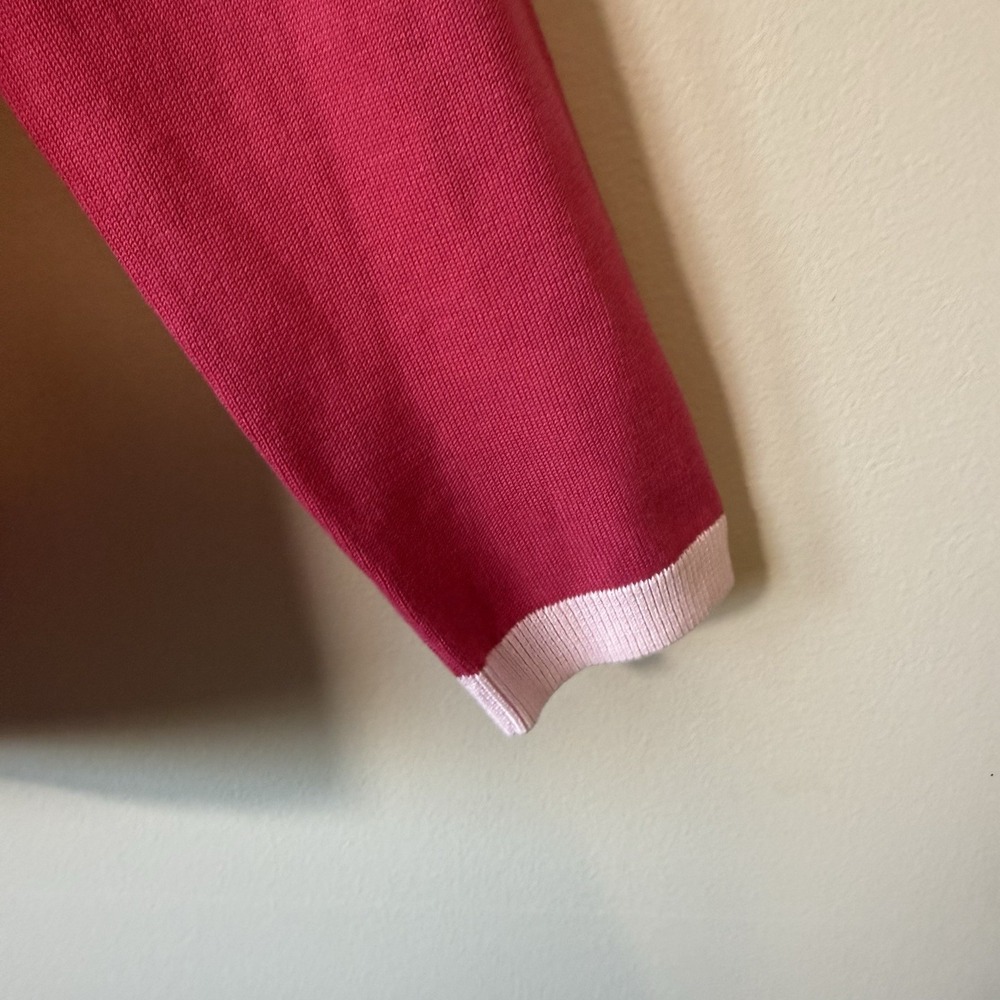 TALBOTS Large petite Pink Cardigan Contrasting Trim Stretch Knit Cotton Blend - Picture 5 of 8